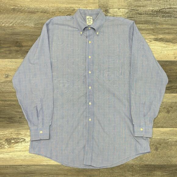 Brooks Brothers Blue Glen Plaid Mens 16.5 34 Slim Fit Button Down Dress Shirt - Picture 2 of 8